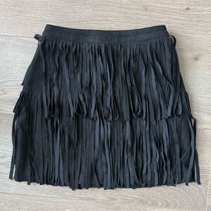 H&M Black Suede Style Fringe Mini Skirt